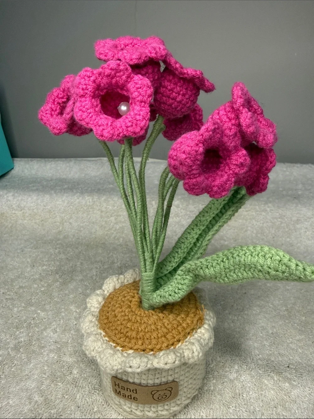 Handmade Crocheted Pink Knot Flowers in Decorative Pot – 8